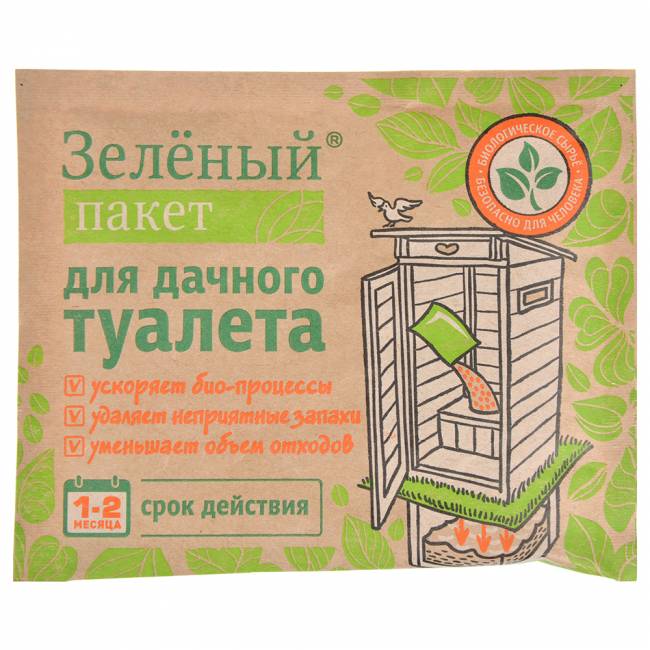 Зеленый пакет для дачного туалета 30гр, арт. 112